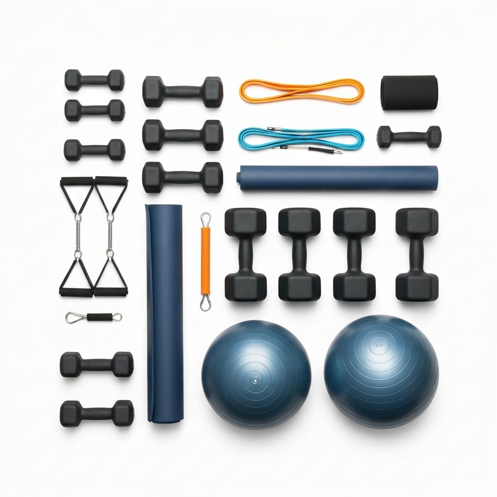 Neutrale Anordnung von ausgewähltem Trainingszubehör